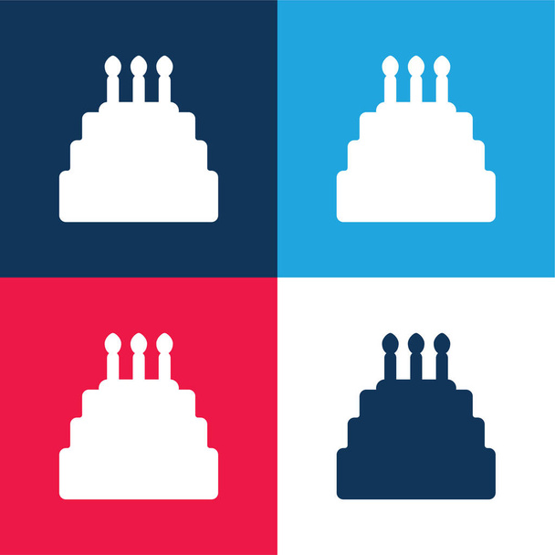 Narozeniny dort modrá a červená čtyři barvy minimální ikona sada - Vektor, obrázek