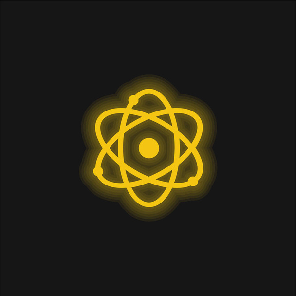 Atom Science Simbolo giallo brillante icona al neon - Vettoriali, immagini