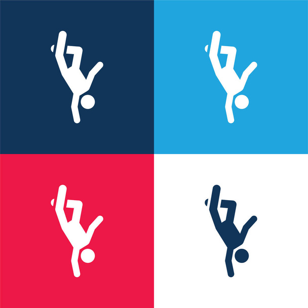 Breakdance niebieski i czerwony cztery kolory minimalny zestaw ikon - Wektor, obraz