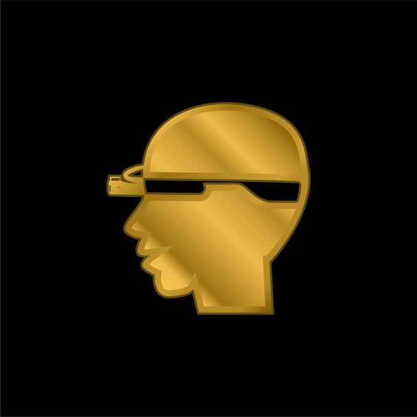 Bald Man Head Side With Google Glasses gold plated metalic icon or logo vector - Vector, Image