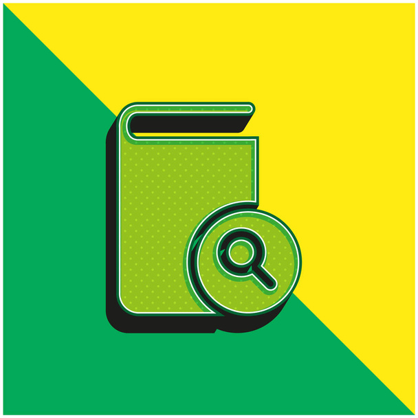 上の緑と黄色の現代的な3Dベクトルのアイコンのロゴで拡大鏡のシンボルで閉じブラックカバーの本 - ベクター画像