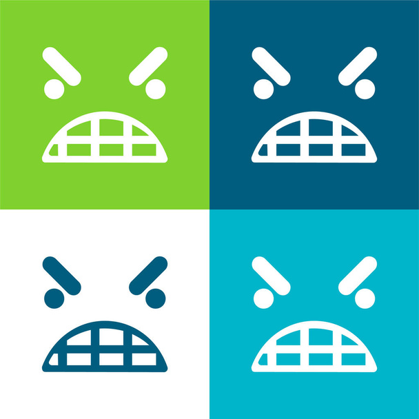 Enojo Emoticon Square Face Flat conjunto de iconos mínimos de cuatro colores - Vector, imagen