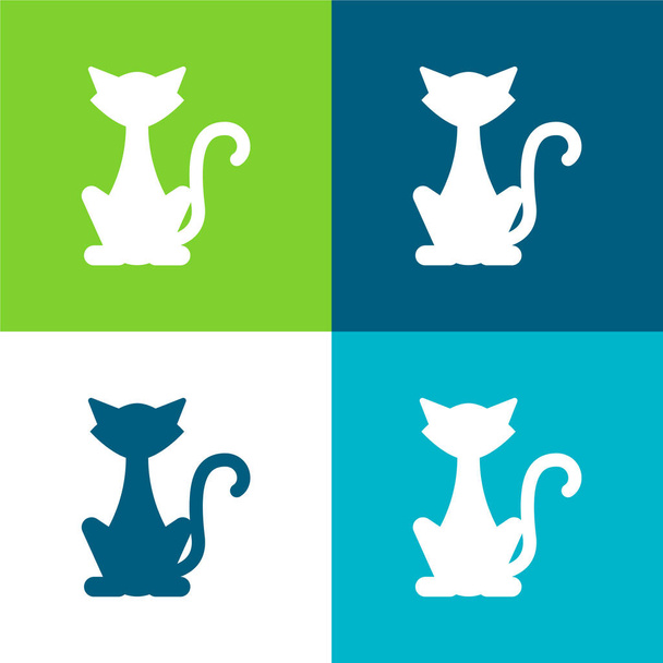 Negro gato plana de cuatro colores mínimo icono conjunto - Vector, imagen