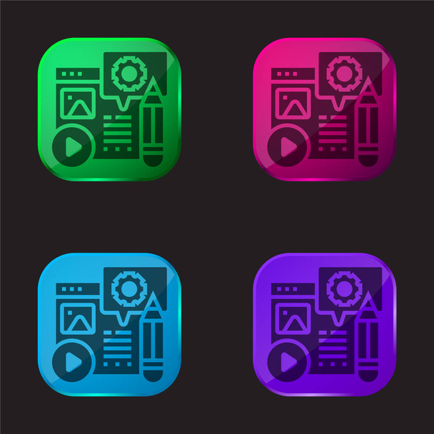 Blog four color glass button icon - Vector, Image