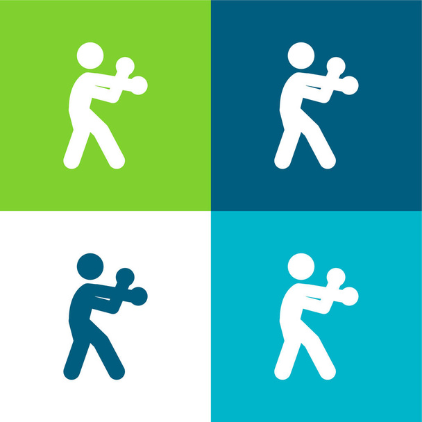 Silueta de boxeo Conjunto de iconos mínimo de cuatro colores plano - Vector, Imagen