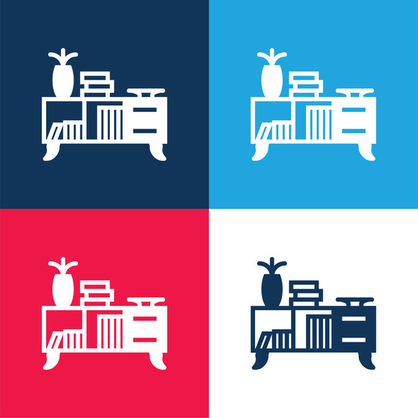 Bookshelf blue and red four color minimal icon set - Vector, Image
