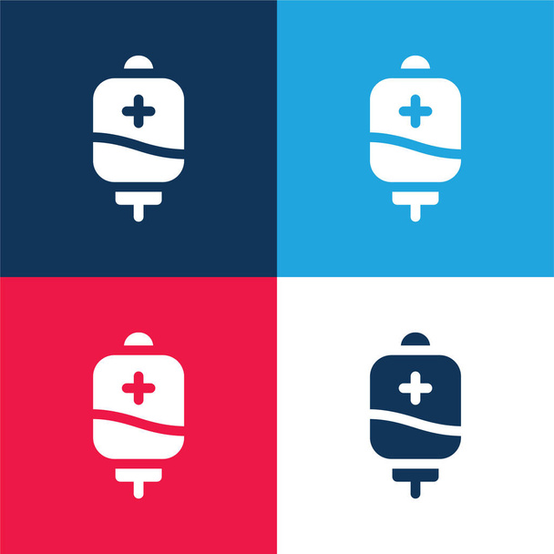 Bolsa de sangre azul y rojo conjunto de iconos mínimo de cuatro colores - Vector, imagen