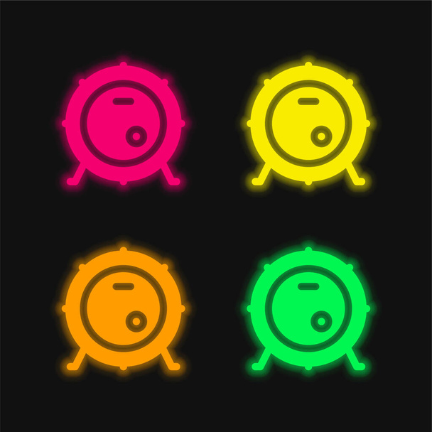 Bass Drum four color glowing neon vector icon - Vector, Image