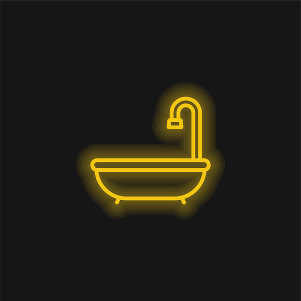 Bathtub yellow glowing neon icon - Vector, Image