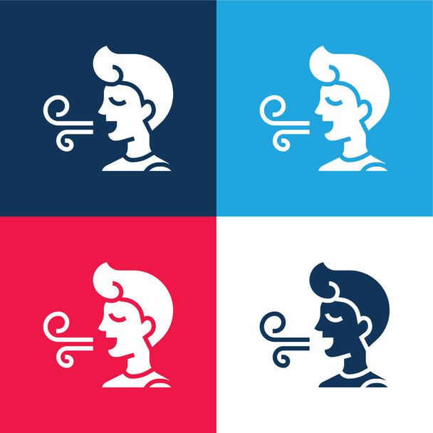 Bad Breath blue and red four color minimal icon set - Vector, Image