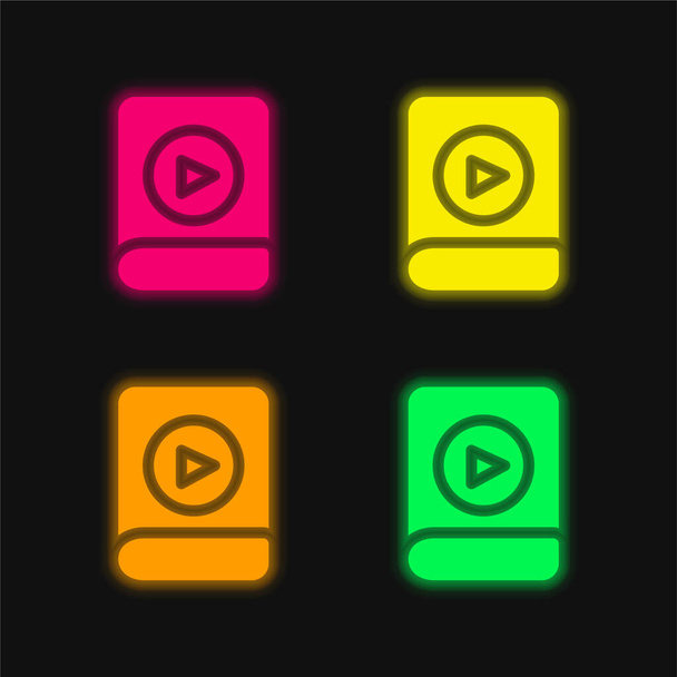 Audiobook четырехцветный светящийся неоновый вектор значок - Вектор,изображение