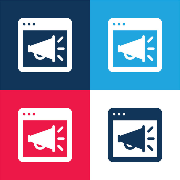 Διαφήμιση μπλε και κόκκινο τέσσερις χρώμα ελάχιστο σύνολο εικονιδίων - Διάνυσμα, εικόνα