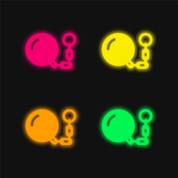 Ball And Chain čtyři barvy zářící neonový vektor ikona - Vektor, obrázek