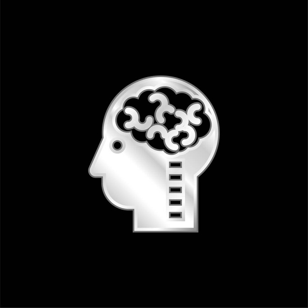 Cervello in testa argento placcato icona metallica - Vettoriali, immagini