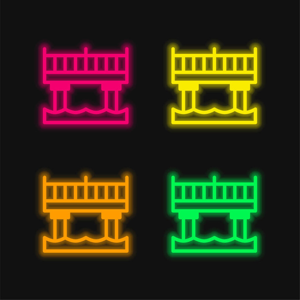 Puente de cuatro colores brillante icono del vector de neón - Vector, imagen