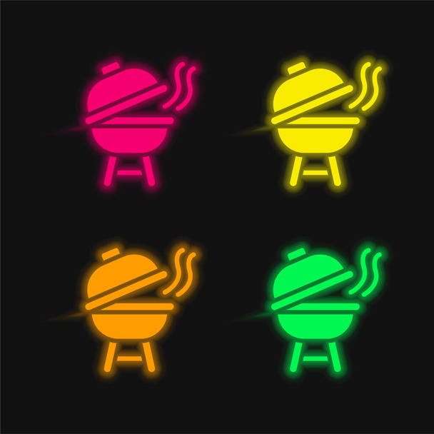 Bbq quattro colori incandescente icona vettoriale al neon - Vettoriali, immagini