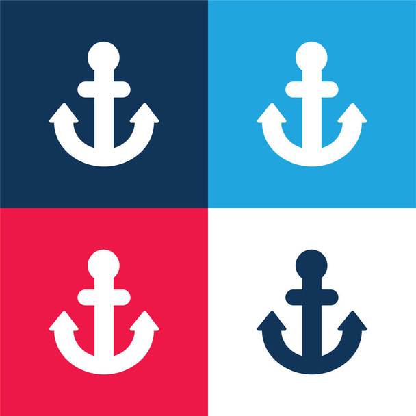 Ancla azul y rojo conjunto de iconos mínimo de cuatro colores - Vector, imagen