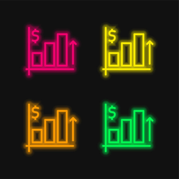 Bar Wykres cztery kolor świecący neon wektor ikona - Wektor, obraz