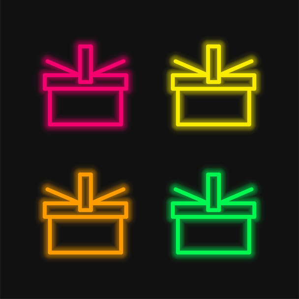 Koszyk cztery kolor świecący neon wektor ikona - Wektor, obraz
