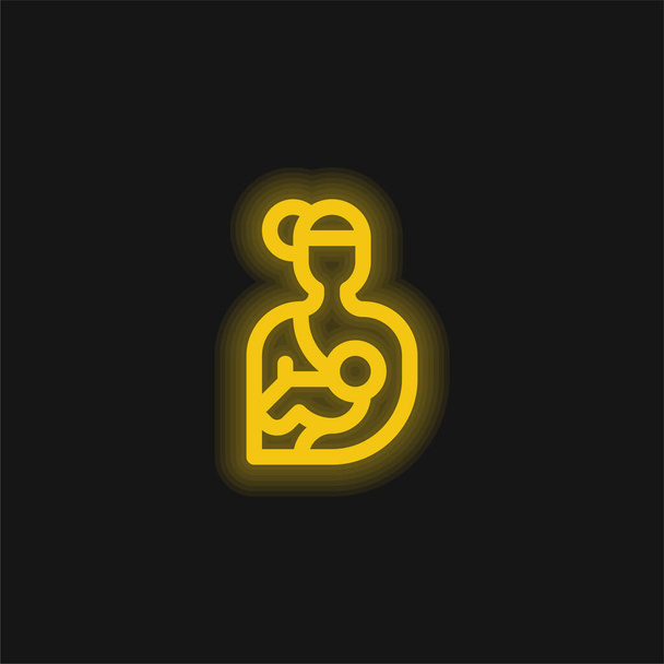 Breastfeeding yellow glowing neon icon - Vector, Image