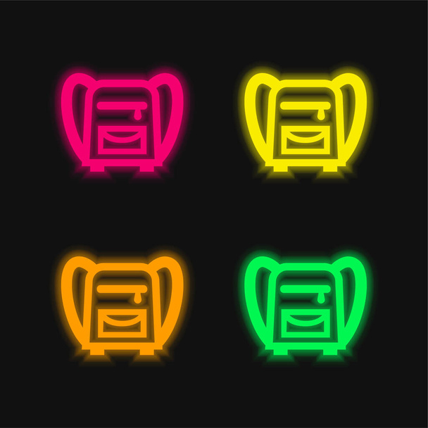 Back Bag For School neljä väriä hehkuva neon vektori kuvake - Vektori, kuva