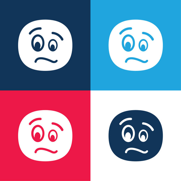 Тревожные лица синий и красный четыре цвета минимальный набор значков - Вектор,изображение