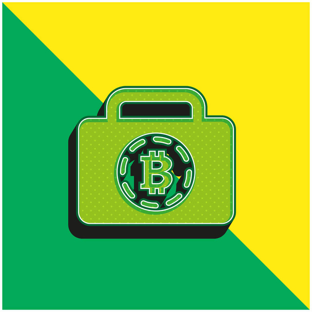 Bitcoin Bag Green и желтый современный трехмерный векторный логотип - Вектор,изображение