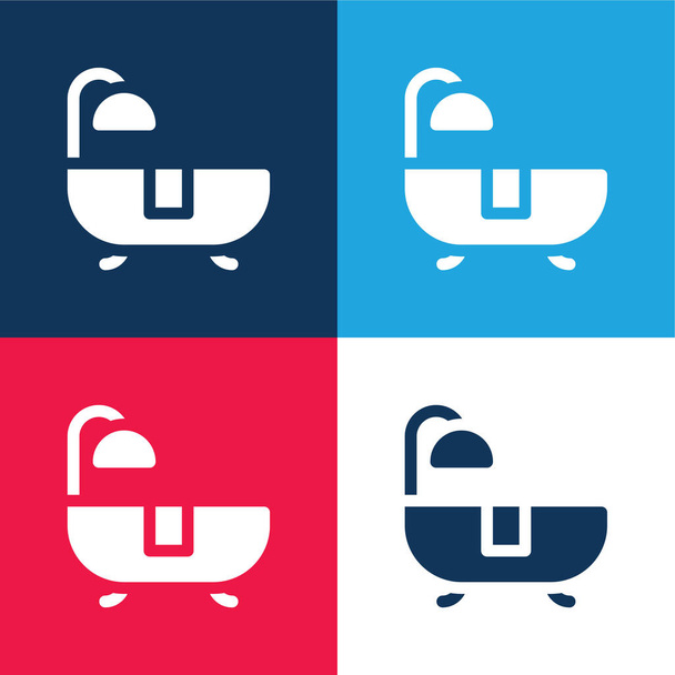 Baño azul y rojo de cuatro colores mínimo icono conjunto - Vector, Imagen