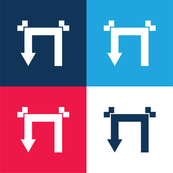 Arrow With Two Straight Angles blue and red four color minimal icon set - Vector, Image