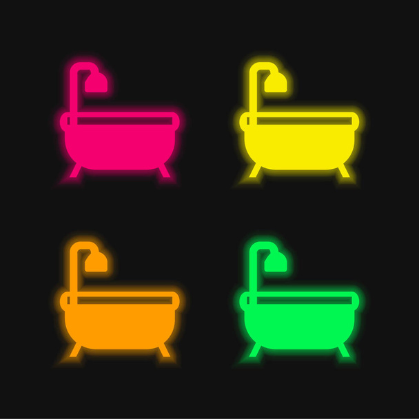 Bañera de cuatro colores brillante icono del vector de neón - Vector, Imagen