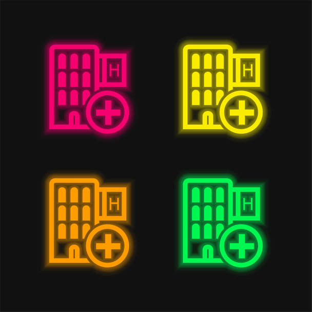 ホテルのシンボル4色のネオンベクトルアイコンを追加 - ベクター画像