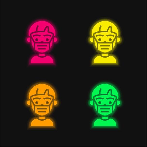 Fiú négy színű izzó neon vektor ikon - Vektor, kép