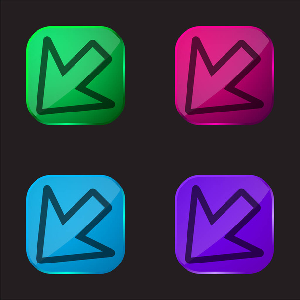 Šipka obrys směřující vlevo dolů čtyři barvy skla ikona tlačítka - Vektor, obrázek