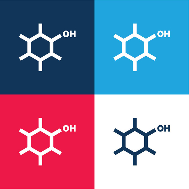 Alcohol azul y rojo conjunto de iconos mínimo de cuatro colores - Vector, Imagen