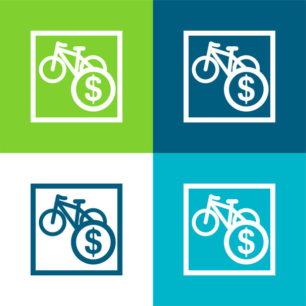 Bicicletas Venta Iniciar sesión Dólares Piso de cuatro colores mínimo icono conjunto - Vector, Imagen