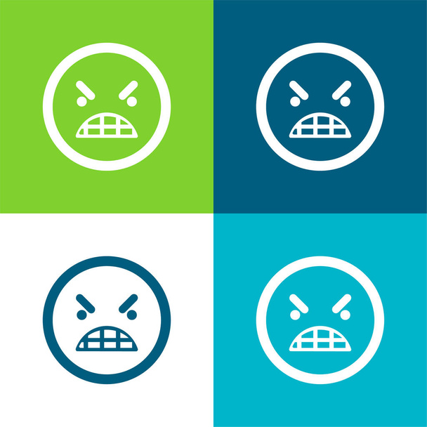 Rabbia Emoticon Square Face Flat quattro set icona minimale di colore - Vettoriali, immagini
