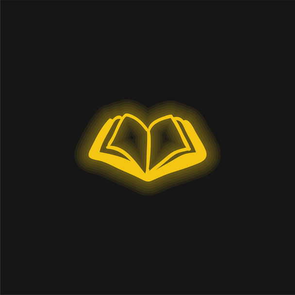 Libro dibujado a mano abierto herramienta amarillo brillante icono de neón - Vector, Imagen