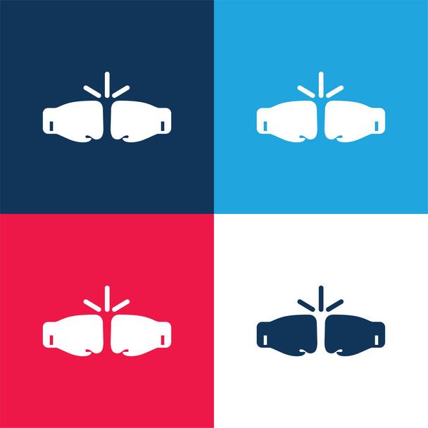 Doboz Kesztyű kék és piros négy szín minimális ikon készlet - Vektor, kép