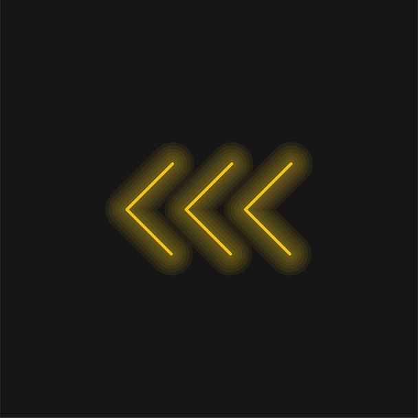 Puntas de flecha que apuntan al icono de neón brillante amarillo izquierdo - Vector, imagen