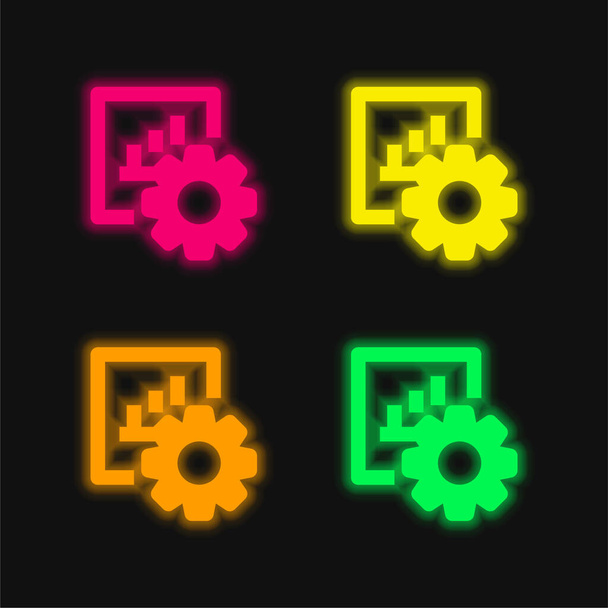Бар графік чотири кольори, що світяться неоном Векторна піктограма
 - Вектор, зображення