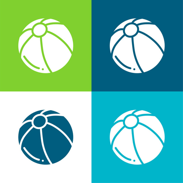 Playa bola plana de cuatro colores mínimo icono conjunto - Vector, imagen