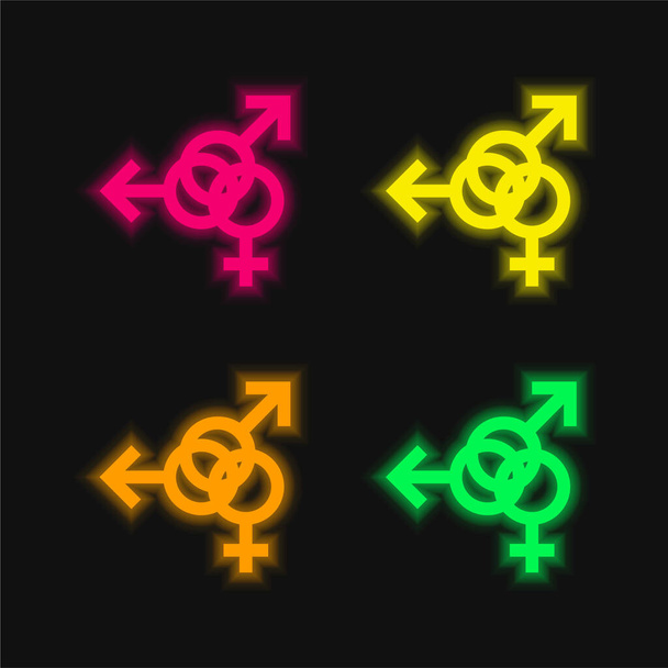 Bisexual de cuatro colores brillante icono de vectores de neón - Vector, imagen