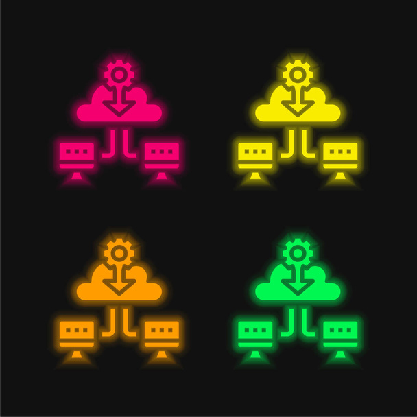 Varmuuskopiointi neljä väriä hehkuva neon vektori kuvake - Vektori, kuva