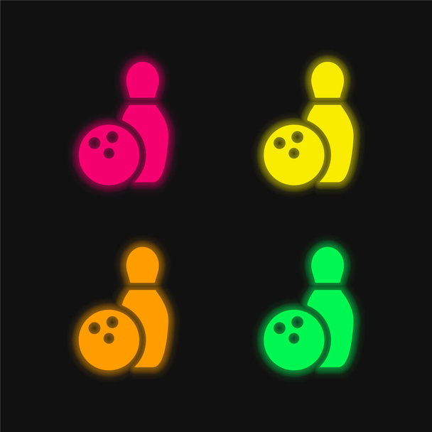 Bowling quattro colori luminosi icona vettoriale al neon - Vettoriali, immagini