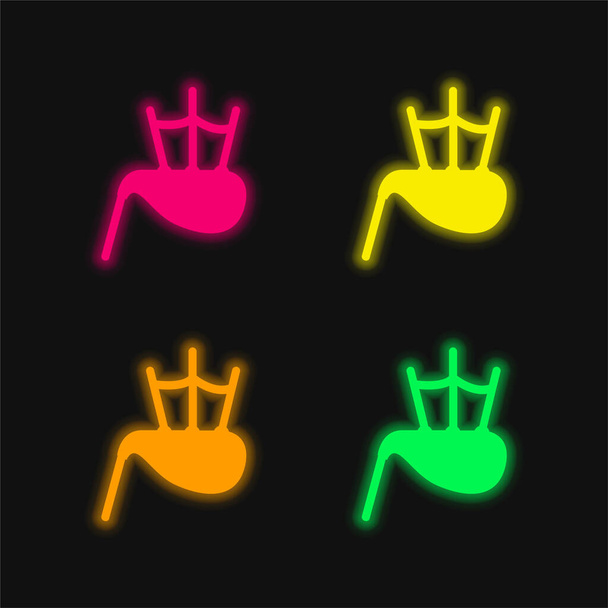 Bag Pipe four color glowing neon vector icon - Vector, Image