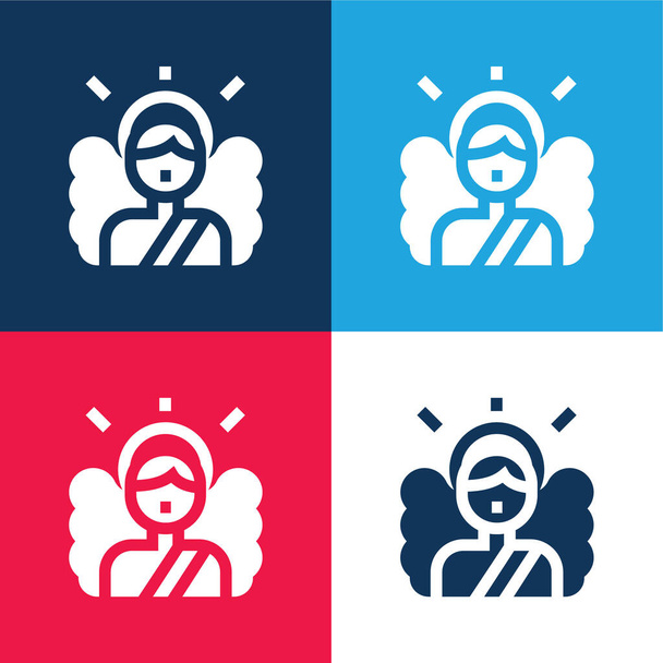 Angel blue and red four color minimal icon set - Vector, Image