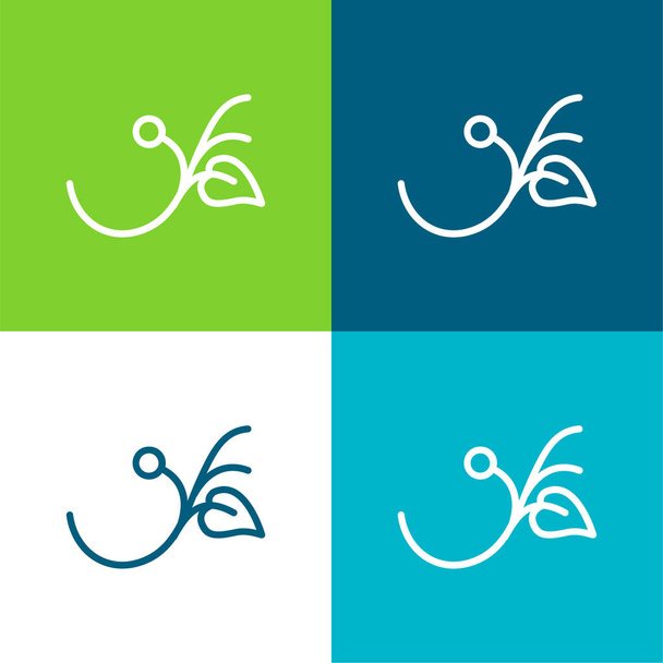Branch egy levél és egy mag lapos négy szín minimális ikon készlet - Vektor, kép
