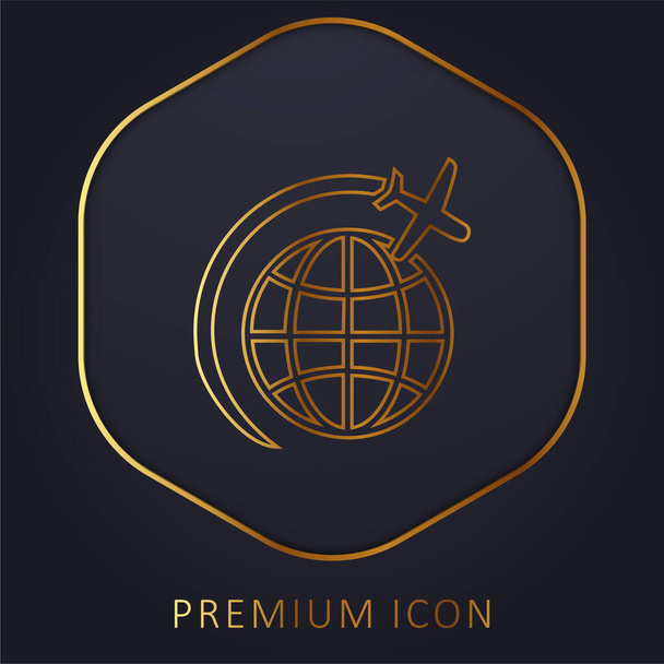 Flugzeug Flug im Kreis um die Erde goldene Linie Premium-Logo oder Symbol - Vektor, Bild
