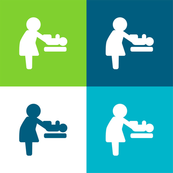 Baby Changer Set icona minimale piatto a quattro colori - Vettoriali, immagini