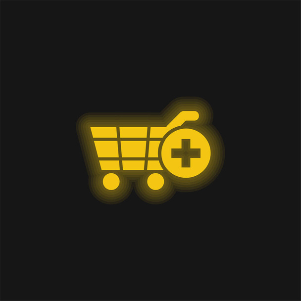 Προσθήκη Καλάθι Αγορών E Commerce Interface Σύμβολο κίτρινο λαμπερό νέον εικονίδιο - Διάνυσμα, εικόνα